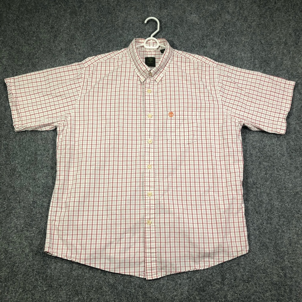 Timberland Mens Button Down Shirt Size XL Red White Plaid Long Sleeve Shirt